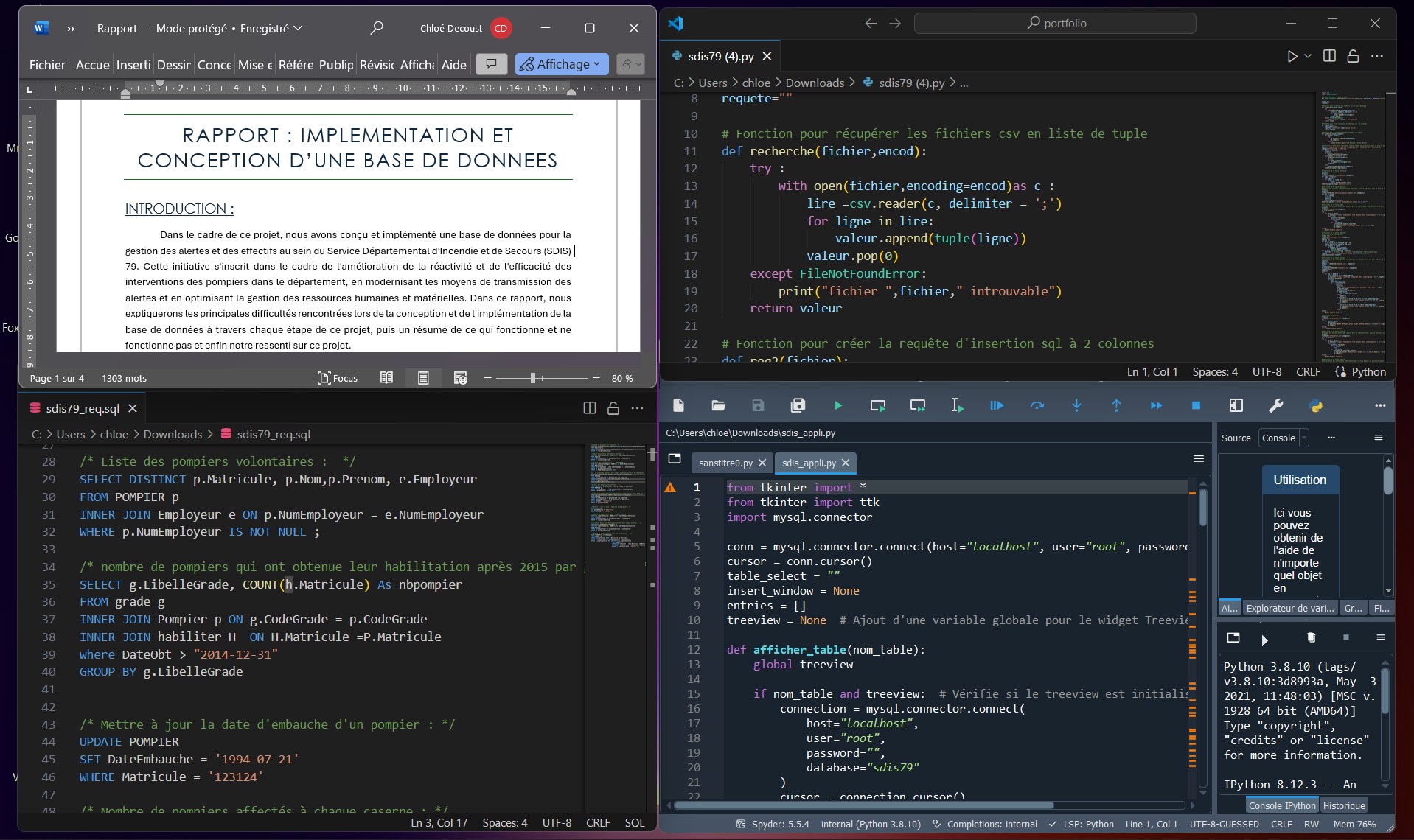 Le code, le rapport, le code de l'appli, et le SQL